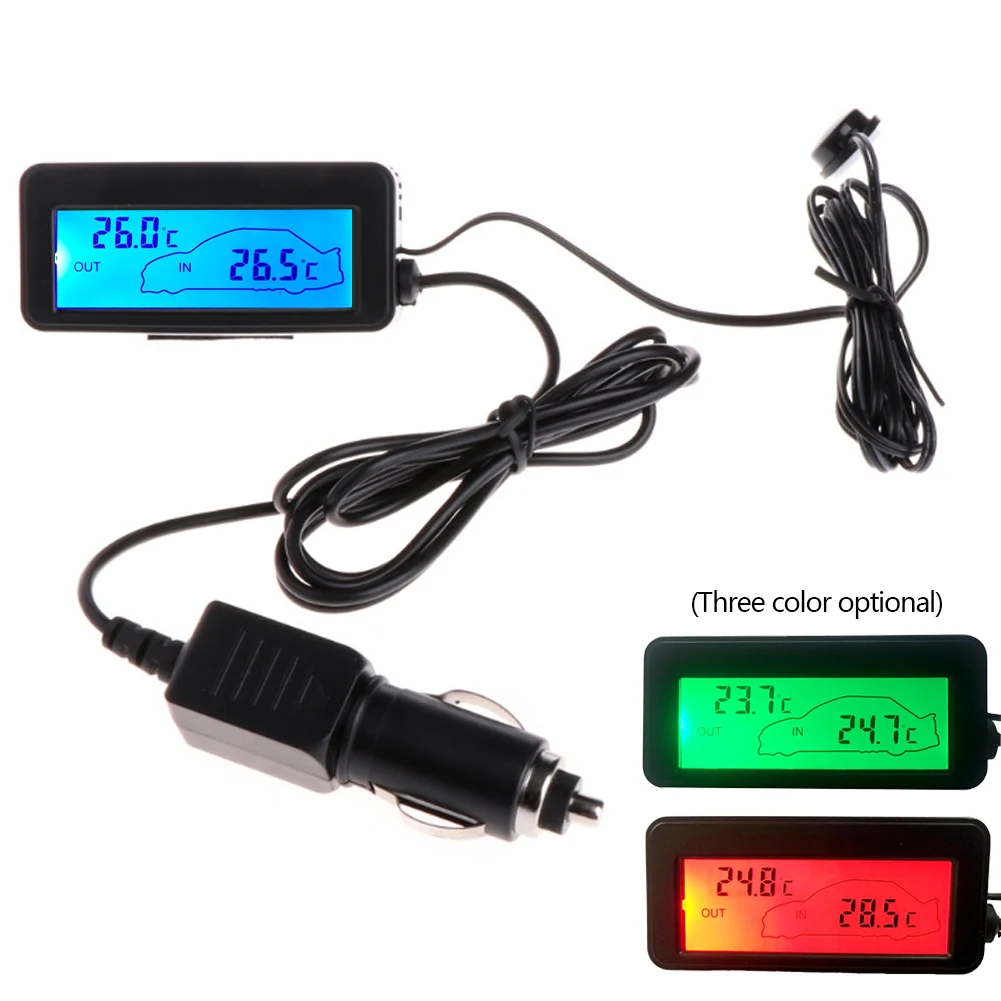 1.5m 케이블 12V 미니 온도 센서 LCD 자동차 디지털 온도계 자동 온도 실내 실외 측정기 게이지 계측기