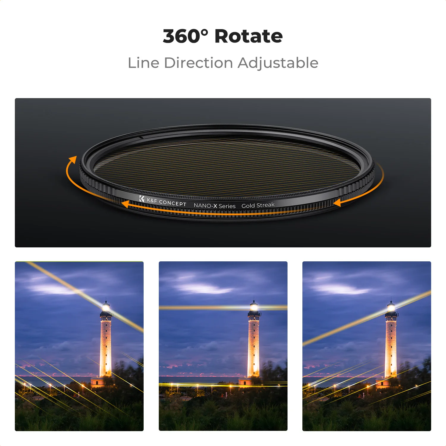 K&F Concept 67mm Gold Streak 2mm Filter 77mm 82mm Science Fiction Special Effect Filter NANO-X 49mm 52mm 55mm 58mm 62mm 72mm 4