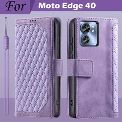 Premium Flip Leather Wallet Case with Magnetic Closure and Card Holder - MOTO Edge 40 (Style 1 Purple)