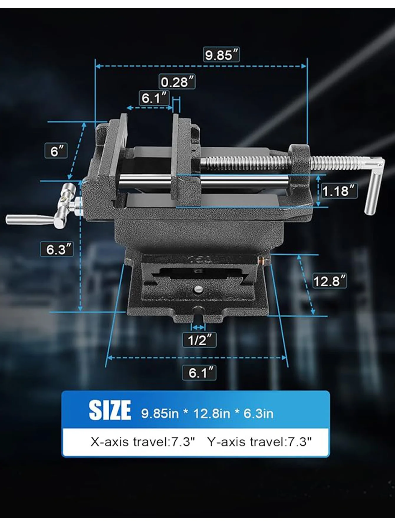 6 Cross Slide Vise Drill Press Milling Vise, 6 In Jaw Width, 6.1 Max Jaw Opening, 2 Way Heavy Duty X-Y Compound Bench Mount Clam 6