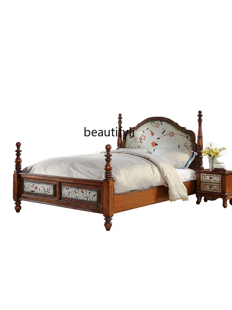 

American Solid Wood 1.5 M Double Bed 1.8 Master Bedroom European Style Princess Bed Pastoral Style American Country Furniture