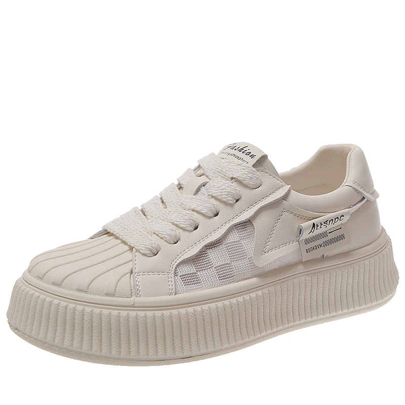 Women's Running Shoes Summer Mesh Lace Up Sports Shoes Board Shoes White Sports Shoes Female Student Shoes Size 35-40