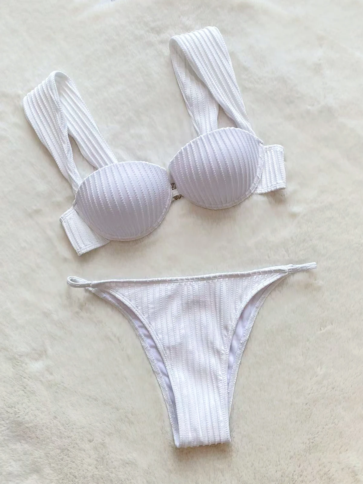 Push Up Bikinis 2024 Sexy Women Swimsuit Swimwear Female Solid White Thong Bikini Set Bathing Suit Swimming Suits Beachwear