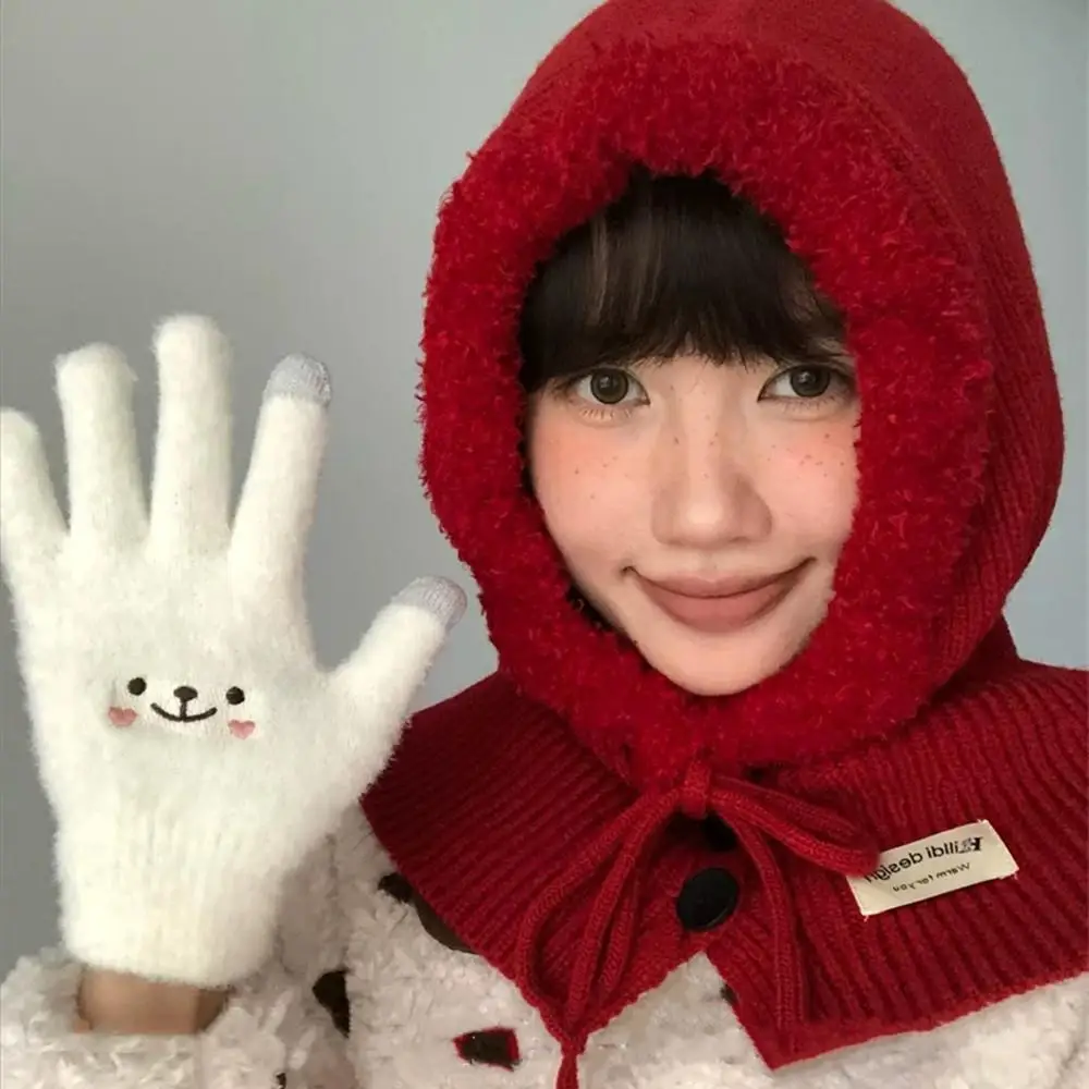 1pc Women Winter One-Piece Beanie Hats Fashion Ear Protection Hooded Scarf Knitted Wool Hat Outdoor Head Hood Bonnet Xmas Gifts