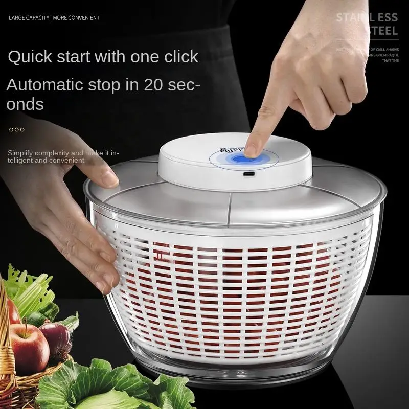 Automatic Electric Salad Spinner Food Strainers Salad Making Tool Multifunctional Vegetable Washer Salad Vegetable Dryer Mixer images - 6