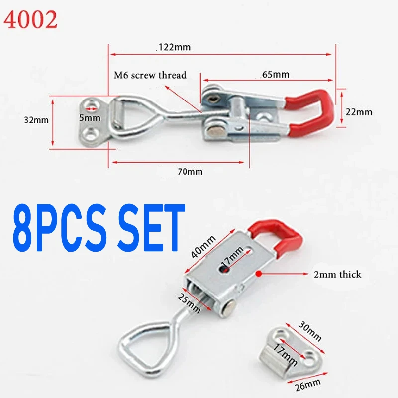 Description Picture 3 of item2/4/8 Pcs Drawer Latch Box Lock Clasp Adjustable Deadbolt Hasp Metal Toggle Quick Release Clamp Anti-Slip Push Pull Clamp Tools