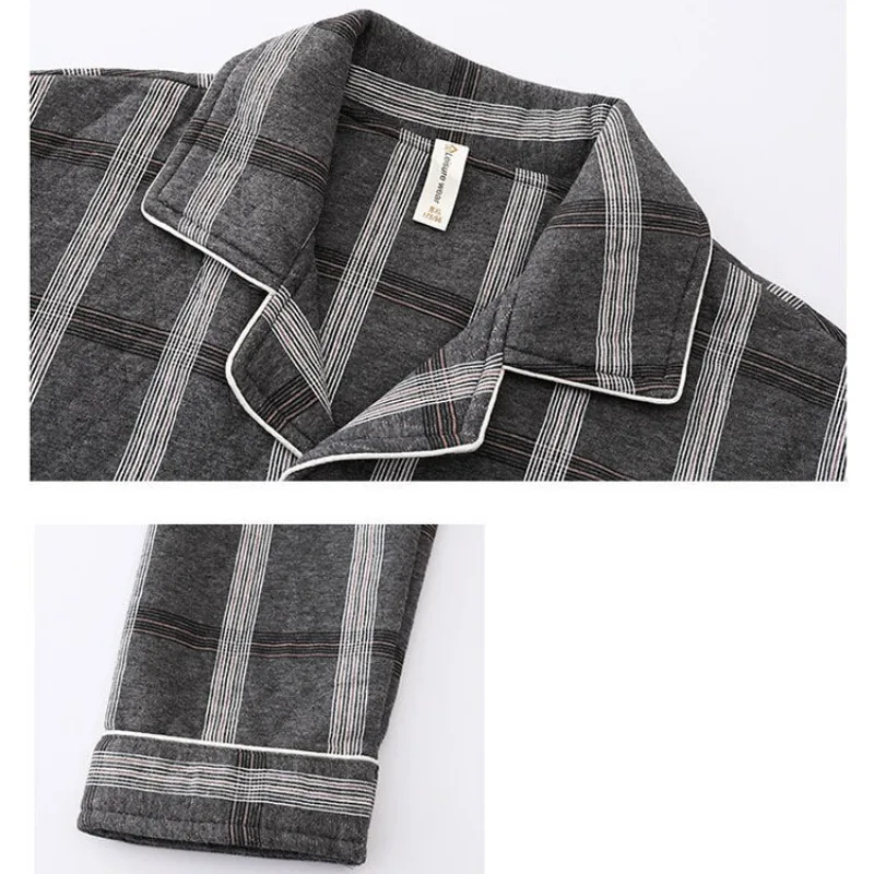 2023 Autumn Winter Men Pajamas Long Sleeves Thickened Laminated Cotton Warm Sleepwear Set Middle-aged Elderly Plus-size Homewear