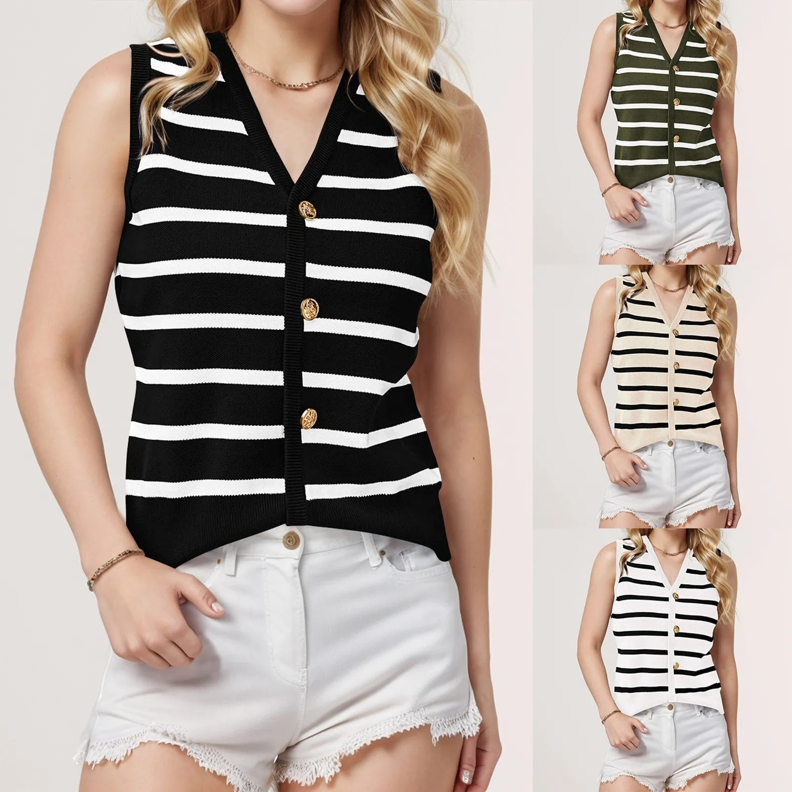 Slim Striped Vest With Bralette Ins Fashion Round Neck Sleeveless Tank Tops For Women Clothing