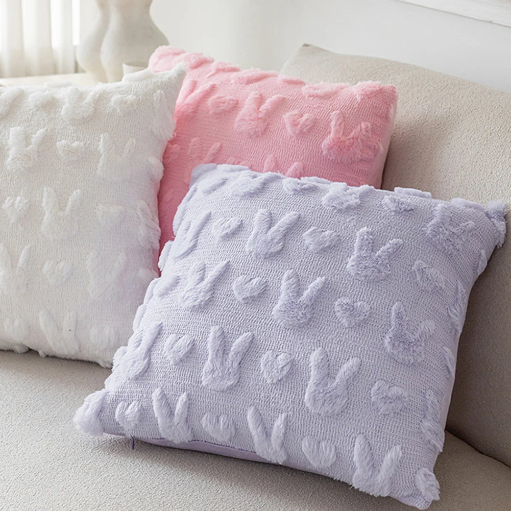Easter Bunny Soft Cushion Case 45x45cm Plush Rabbit Jacquard Pillowcase Rabbit Pattern Decorative Throw Pillowcase
