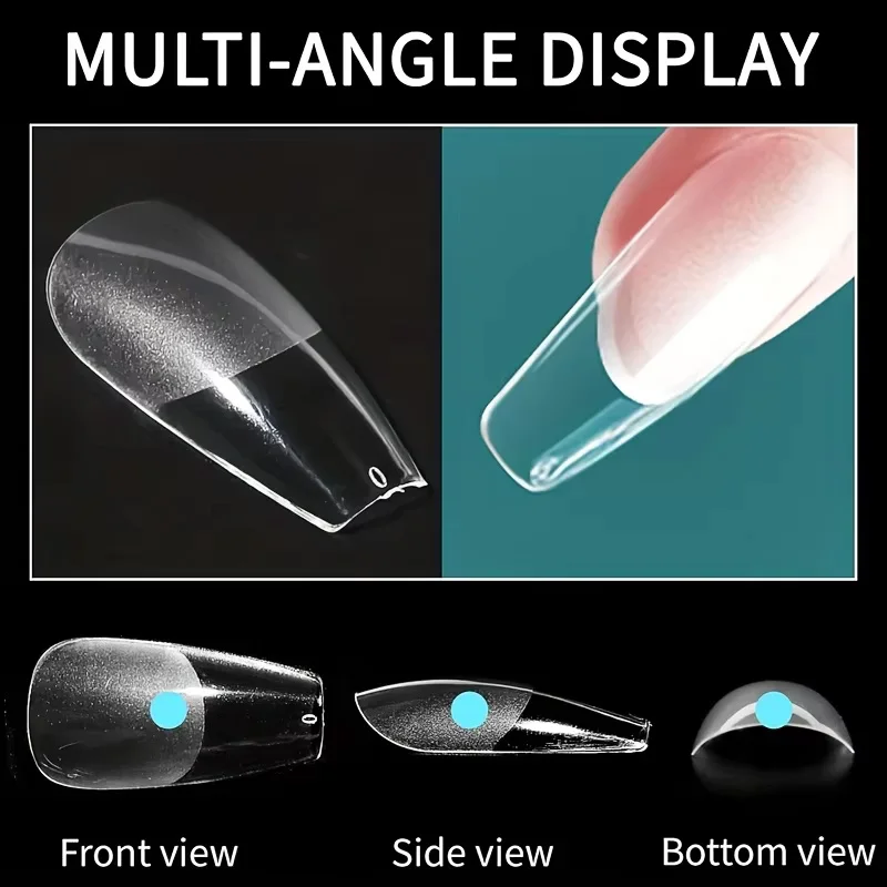 600 Pieces Full-Cover False Nail Stickers Stiletto Style Almond-Shaped Square-Shaped Pointed-Shaped French Style Removable Gel Nail Extension Stickers Capsule Packaging