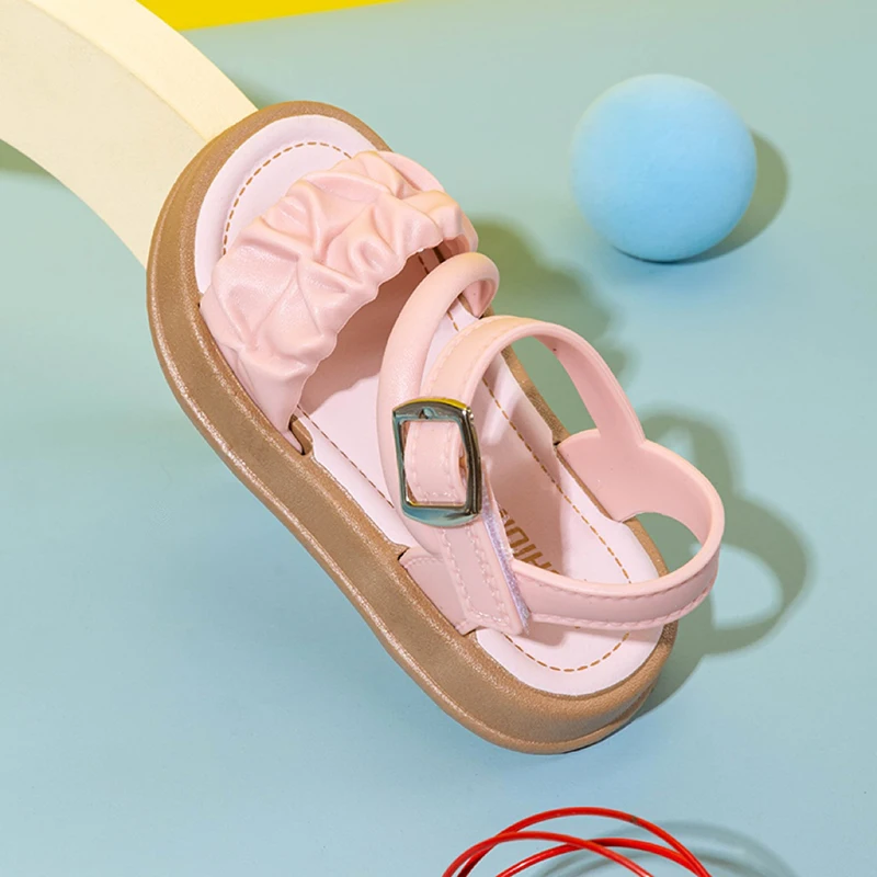 Girls Cute Ruched Pleated Sandals, Comfortable Non-Slip Thick Sole, Breathable Summer Kids Shoes for Daily Wear - 5