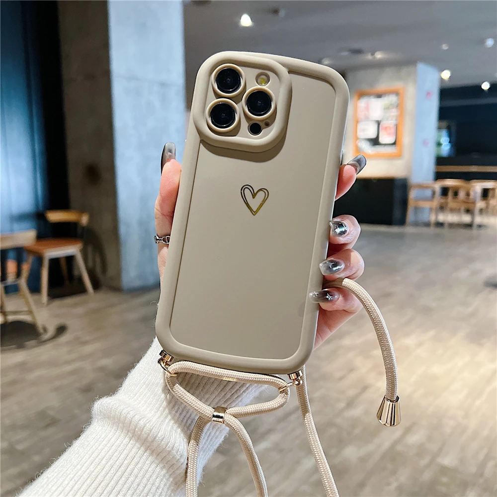 Crossbody Heart Silicone Soft Case with Camera Protection & Shockproof Design