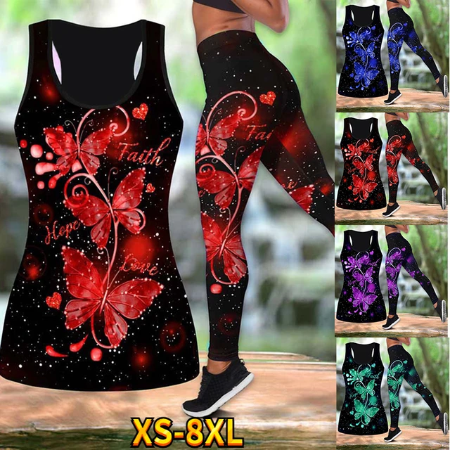 Butterfly Leopard Pattern Combo Tank-Top And Legging - Colourful Store