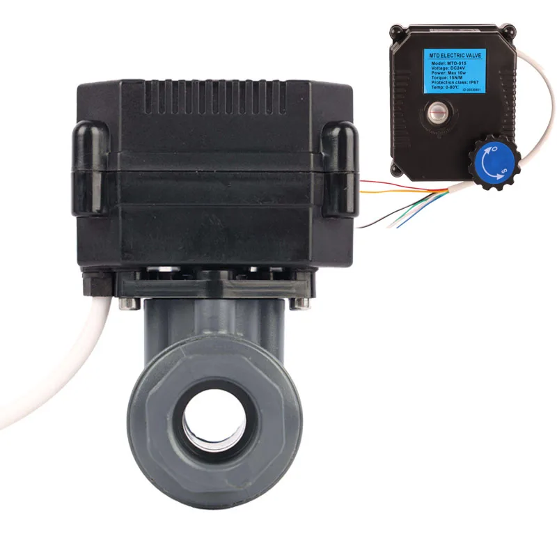 

2 Way DN25 PVC Valve Actuators Manual Override Mini Electric Motor Actuator PVC Ball Valve DC9-35V