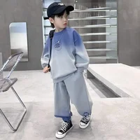 Trendy Brand Boys Spring Autumn Suit Color Block Sweatshirt Casual Stylish Children's Wear For Middle Large Boys 2