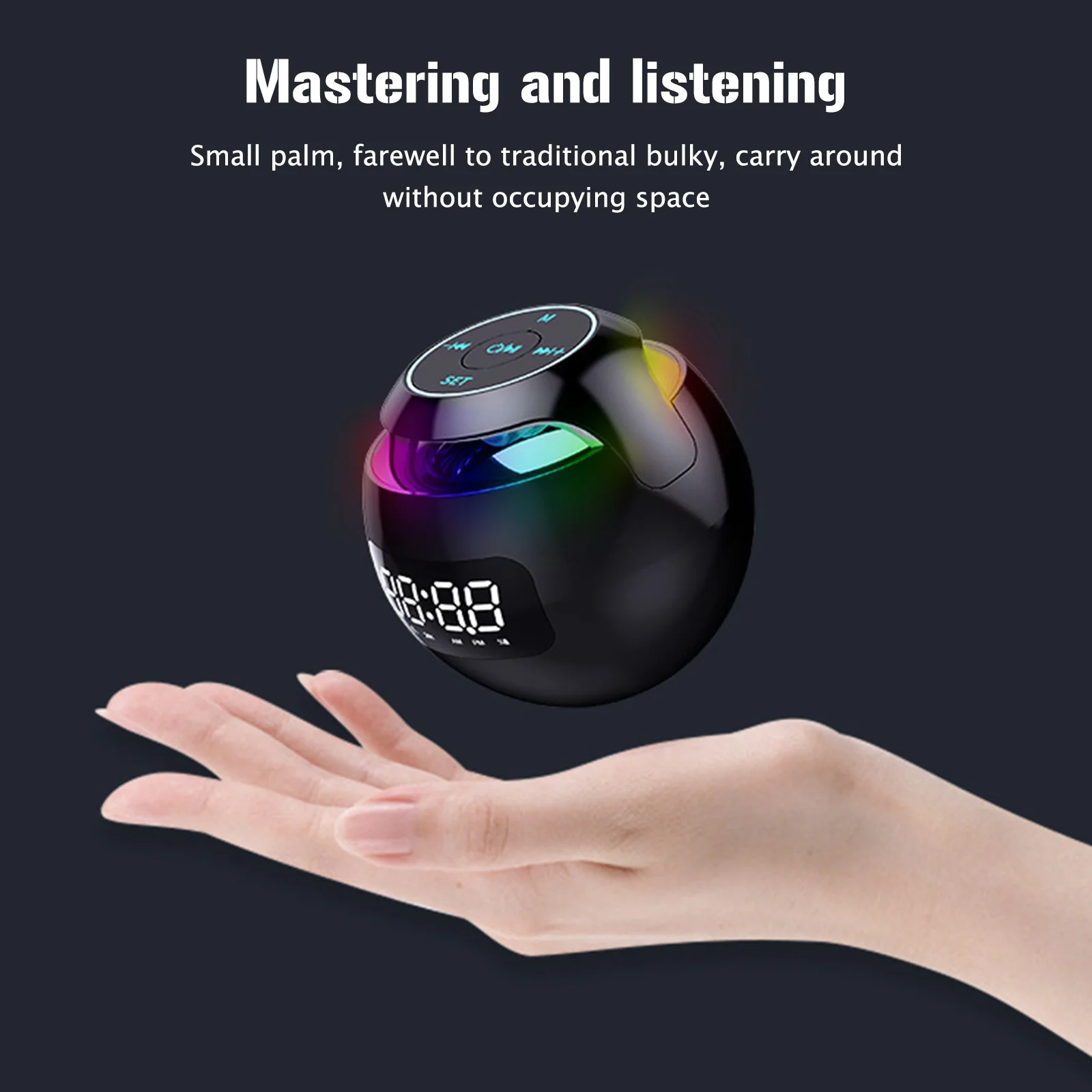 Spherical Mini Alarm Clock Bluetooth-compatible 5.0 Speaker LED Screen Desk Clocks TF Card FM Radio RGB Colorful for Party 3