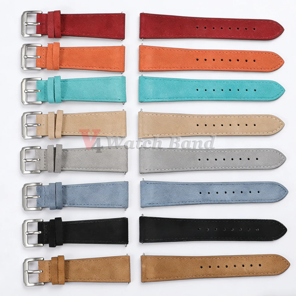 Vintage Suede Leather Quick Release Watch Strap with Calfskin Band and Classic Pin Buckle