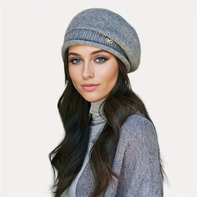 1pc, Women's Stretchy Fleece Beanie Hat with Pocket, Soft and Cozy Acrylic Knit Cap for Autumn and Winter 2
