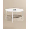 Coffee Table with Storage, Round Center Table for Living Room with Fabric Basket, Modern Style, Metal Frame, Matte White 2