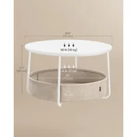 Coffee Table with Storage, Round Center Table for Living Room with Fabric Basket, Modern Style, Metal Frame, Matte White 2