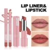 2Pcs Matte Lipstick&lip Liner Set Nude Brown Lipliner Pencil Waterproof Lip Liner Lasting Not Easy Fade 2 in 1 Lips Make Up Kit 5
