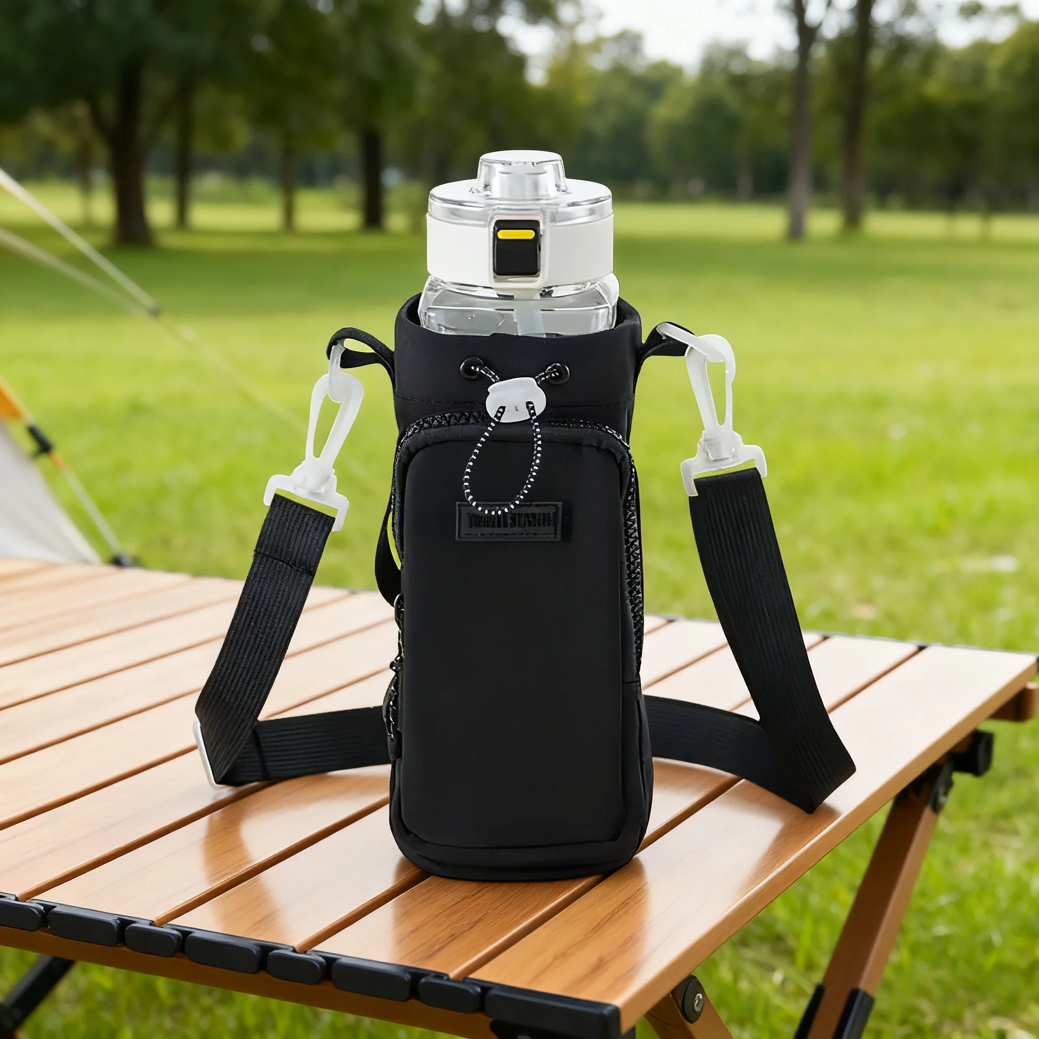 Portable Water Bottle Bag Strap Holder Pouch Thermal Vacuum Mug Cup Sleeve Cup Insulated Protective Bottle Cover Black 1pcs