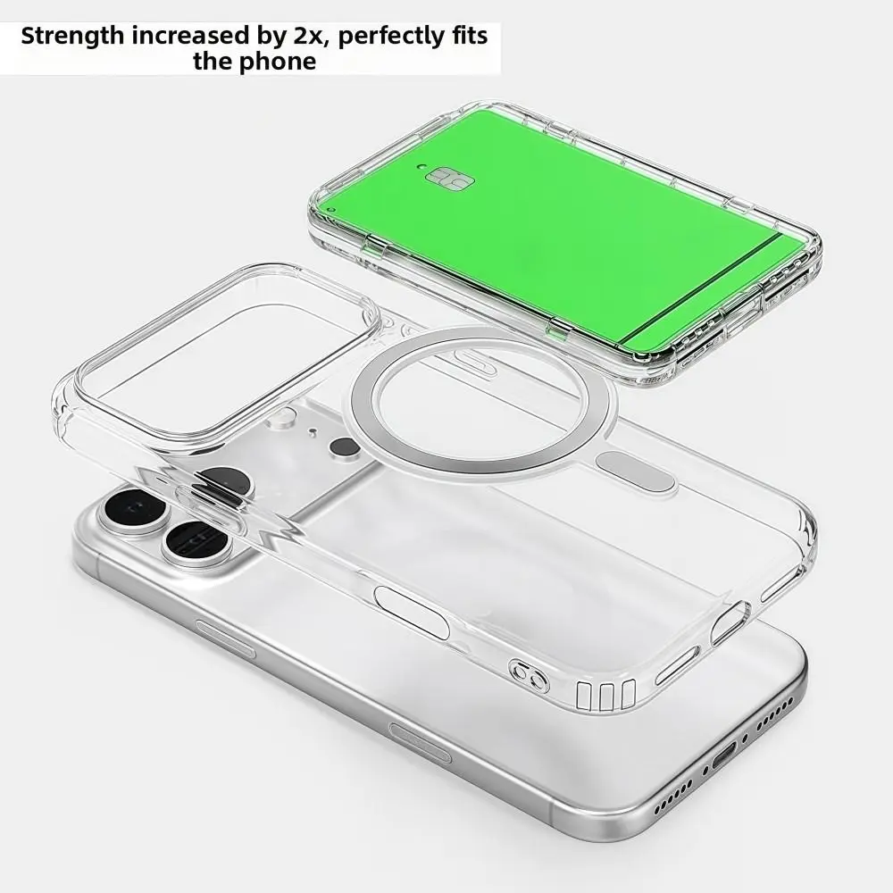 MagSafe 카드 슬리브 투명 카드 슬롯 2개, 충격 방지 마그네틱 스탠드 카드 홀더, 아이폰 17/16/15/14/13/12용 탈부착 가능