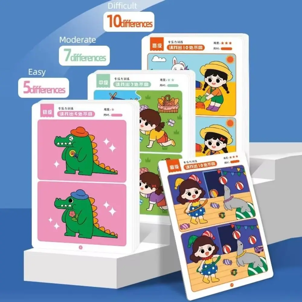 64 Pages Concentration Training Game Rewritable Find The Difference Puzzle Board Game Card Erasable Focus and Observational