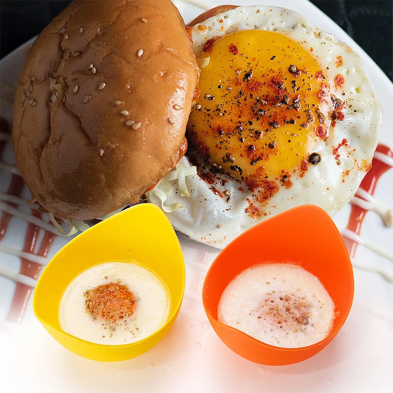 LMETJMA 4Pcs Egg Poacher Cups Silicone Egg Boiler Mold Cup Poaching Cups with Ring Standers for Microwave Air Fryer JT85