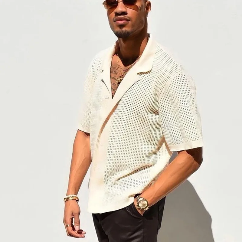 Camisa Veraniega Hombre Vestir Camisas De Playa LOB Camisa Beige
