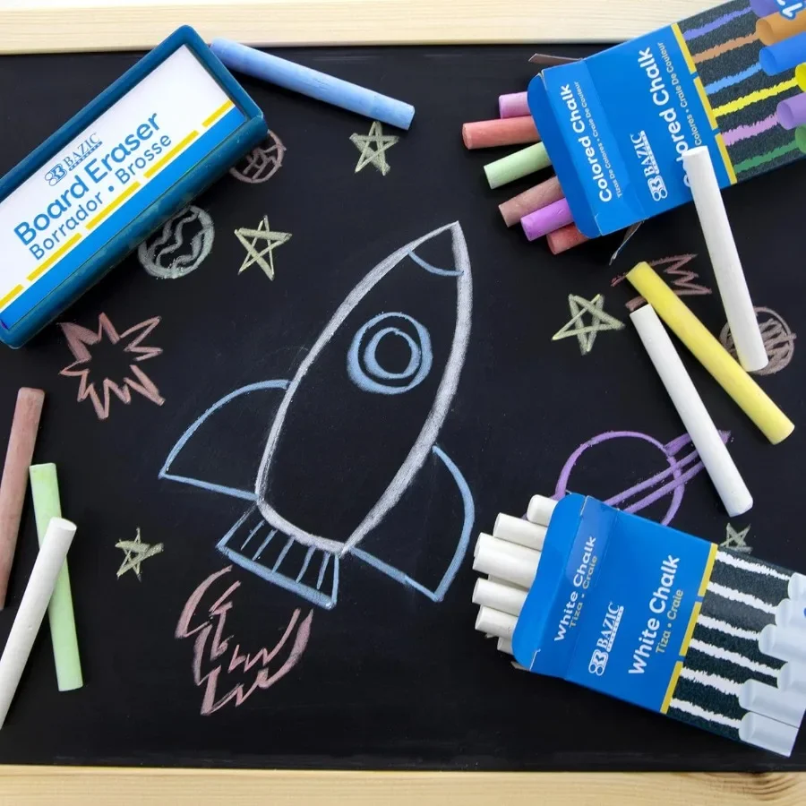 Colored and White Chalk Set with Eraser