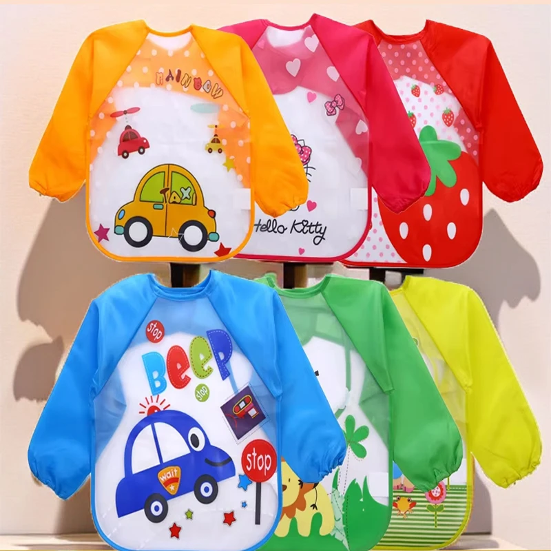 Waterproof Eating Smock Infant Toddler Baby Cartoon Long Sleeve Art Apron Feeding Bib for Boys Girls Soft Baby Bibs Burp Clothes
