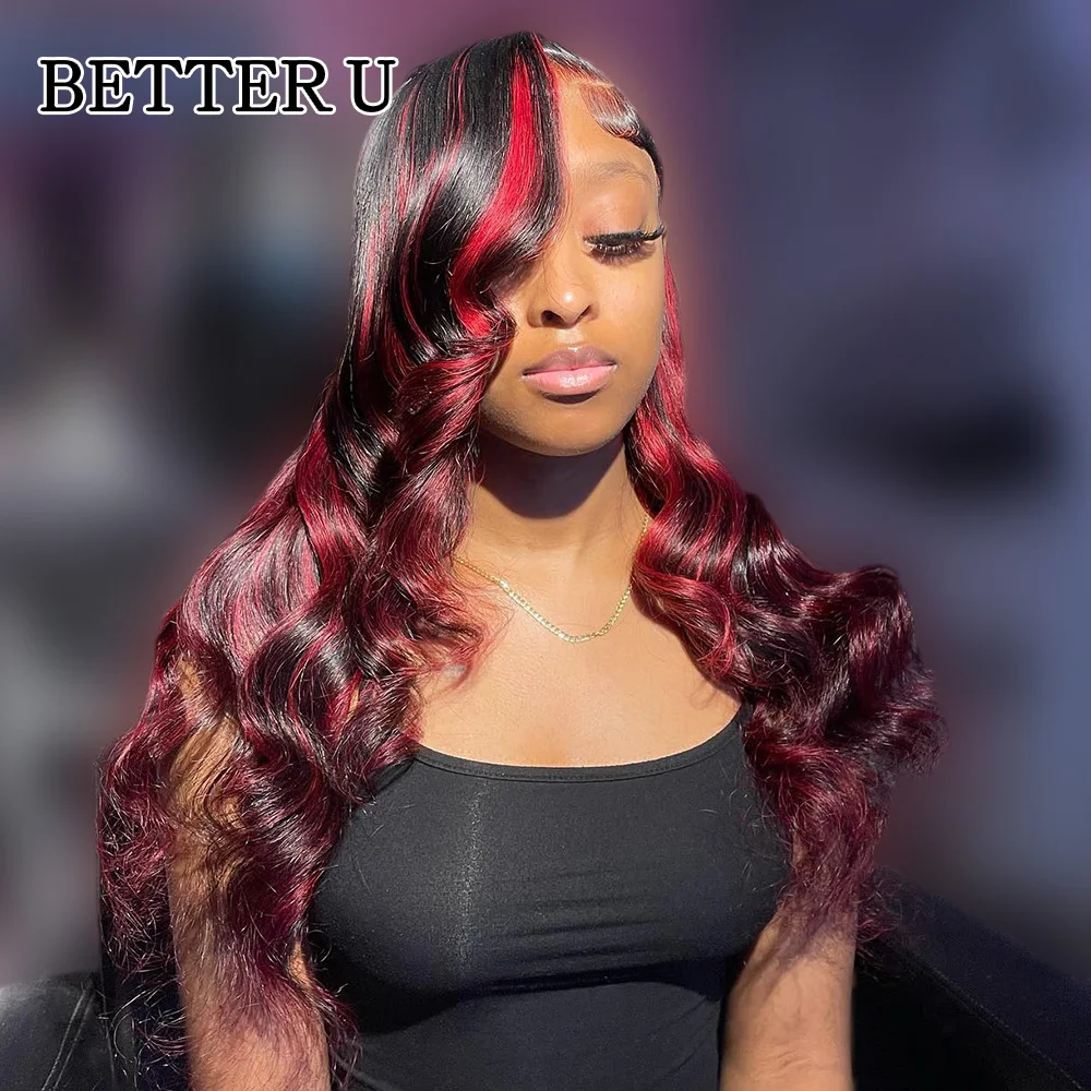 

99J Highlight Burgundy Lace Front Wig Body Wave Colored Transparent Lace Wig Peruvian 13x4 Lace Frontal Wig Human Hair Wigs Red