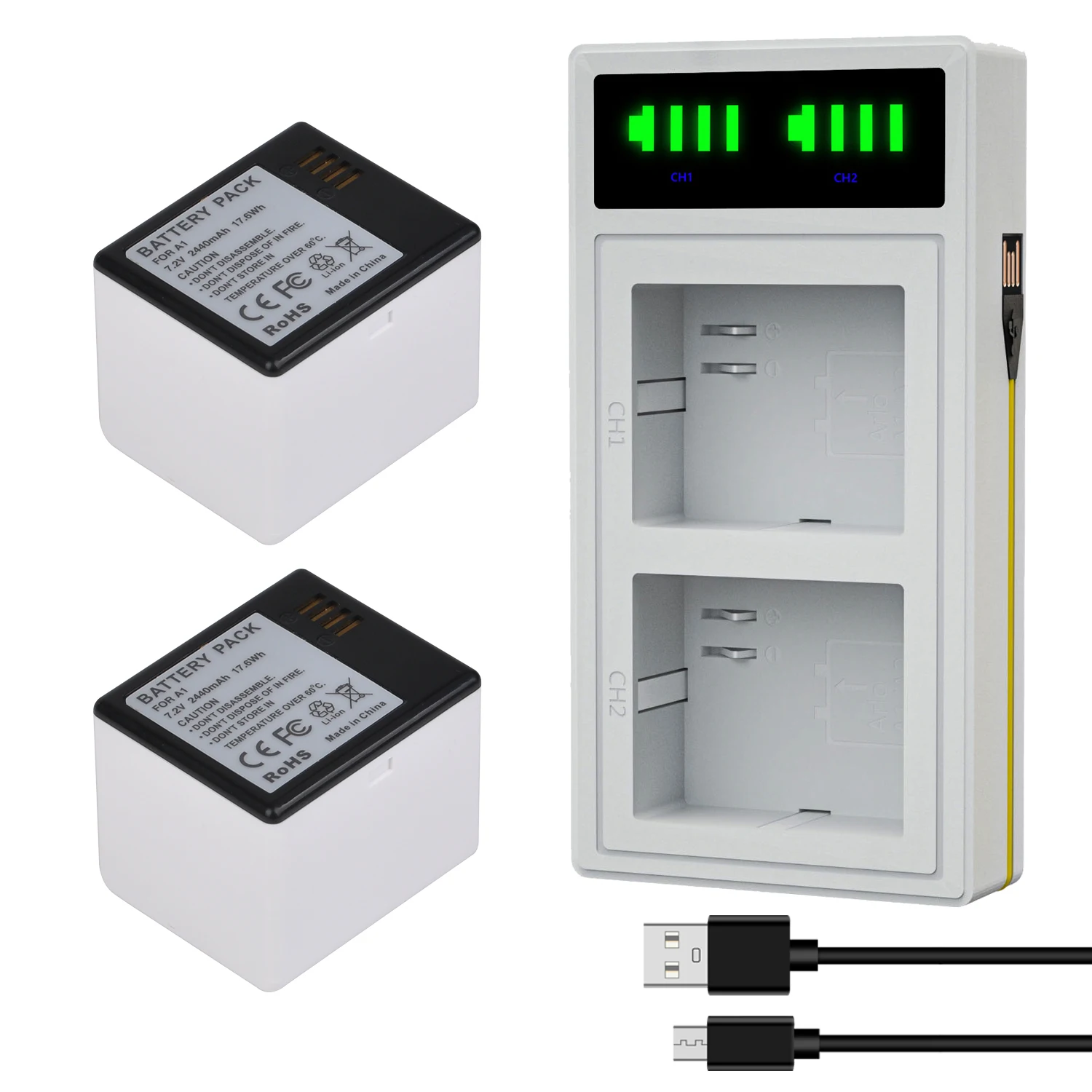 Batteria Tectra 2440Mah Arlo Akku A1 Per Fotocamere Arlo Pro/Pro 2 Caricabatterie Rapido A Doppio Led A 2 Canali Compatibile Per Arlo Pro/Pro2