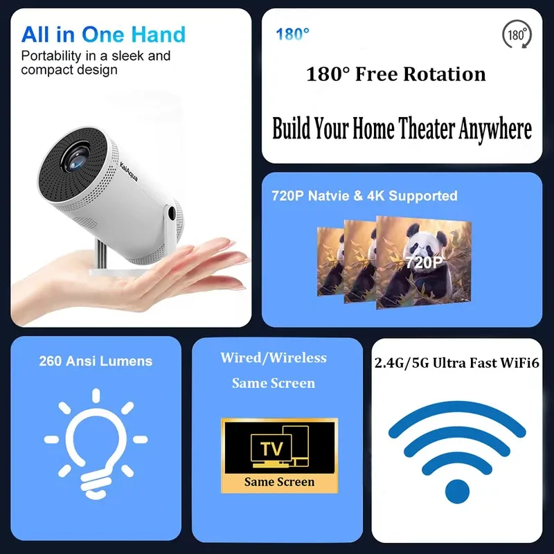2026 Arrival FY300 4K Projector 260ANSI Portable Theater Dual Band Wifi6 BT5.0 1080P 720P Home Cinema Outdoor Mini HD Projectors