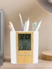 Clock Pen Holder Date Time Display Temperature Detection Ornaments Desktop Storage Decorative Perpetual Calendar Pen Holder 3