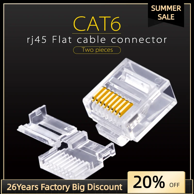 

Cat6 Flat Plug Short Body with wire guide Flat Cable UTP network connector Ethernet computer plug 30U Gold Plating 20 / 50 pcs