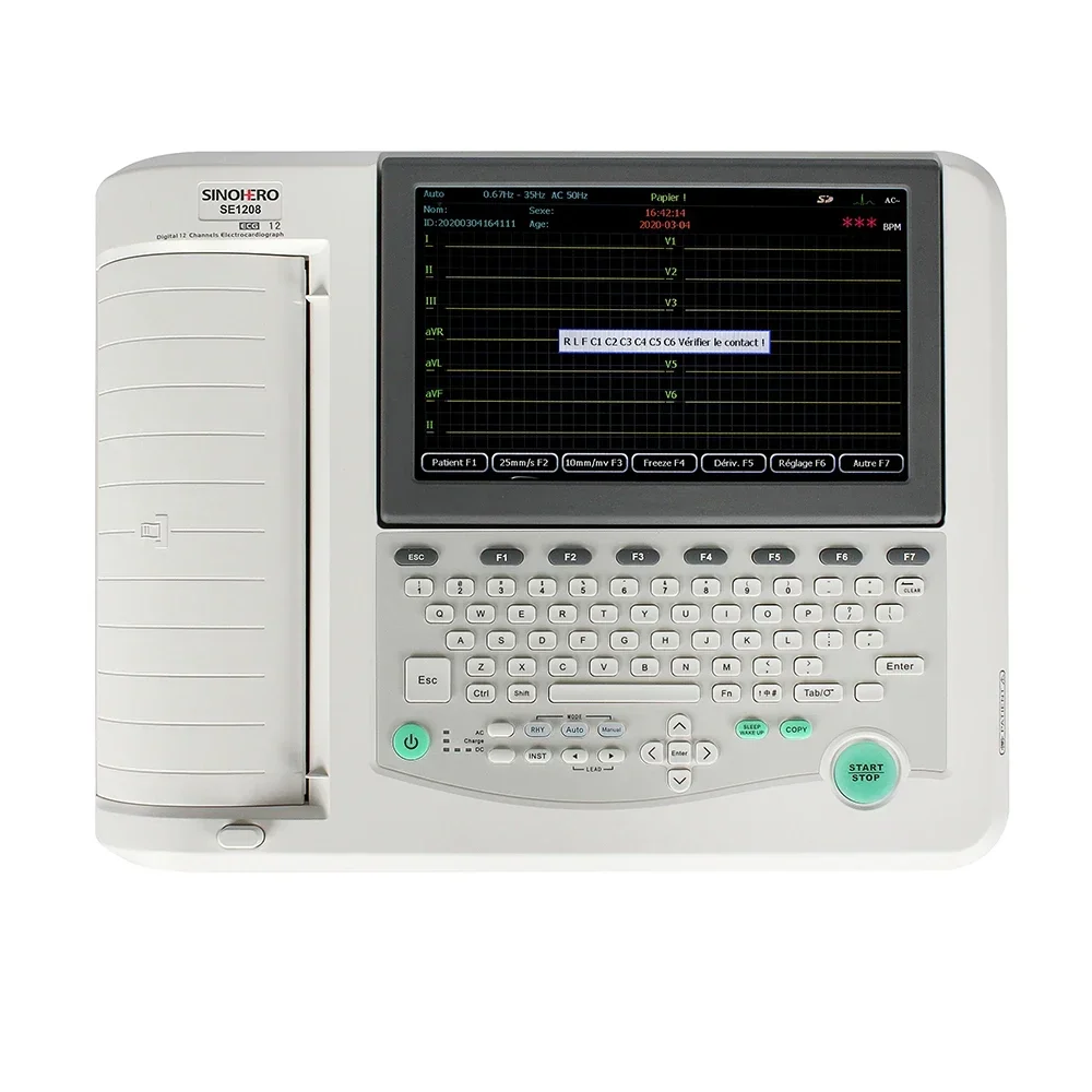 SINOHERO SE1208 ECG Machine 12 Channel 12 lead Electrocardiograph Recorder 10'' Folding LCD Disply Hospital Family ECK Monitor