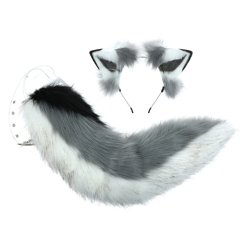 

Cosplay Simulation Husky Dog Ears Headband + Tail Plush for Carnival Party