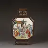 Qing Dynasty Qianlong Yellow Glaze Pastel Figure Square Flat Vase Antique Old Porcelain Home Decoration Collection OrnamentZC803 3