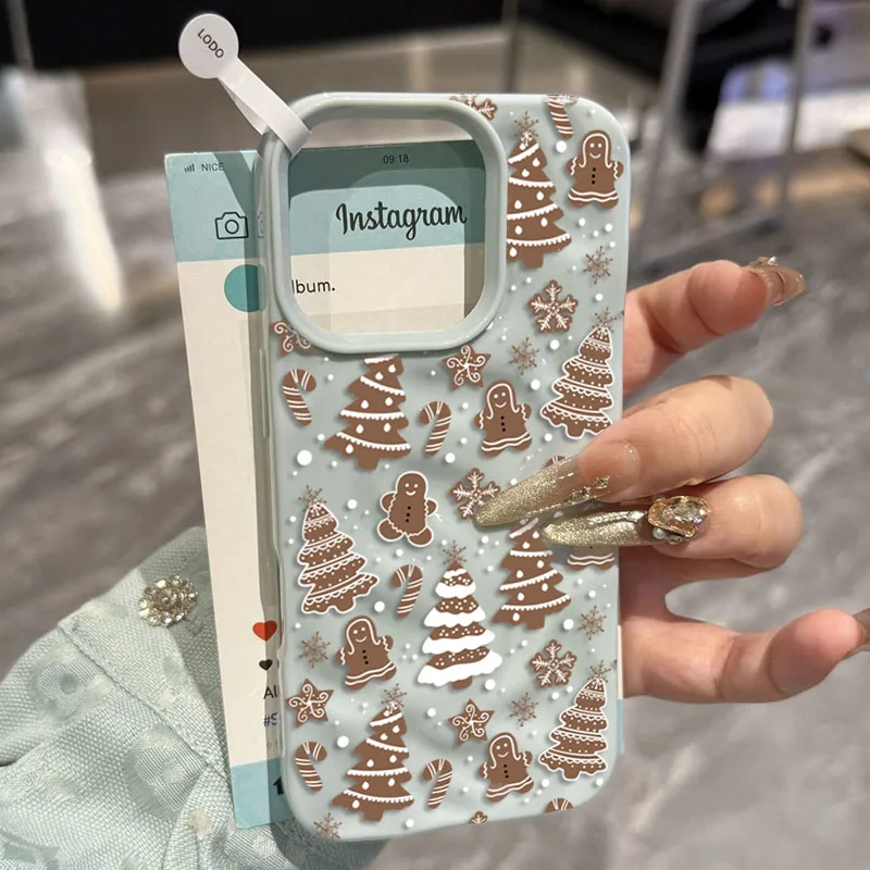 White Christmas Tree Snowflake Pattern Shockproof Phone Case with Textured Fold Design
