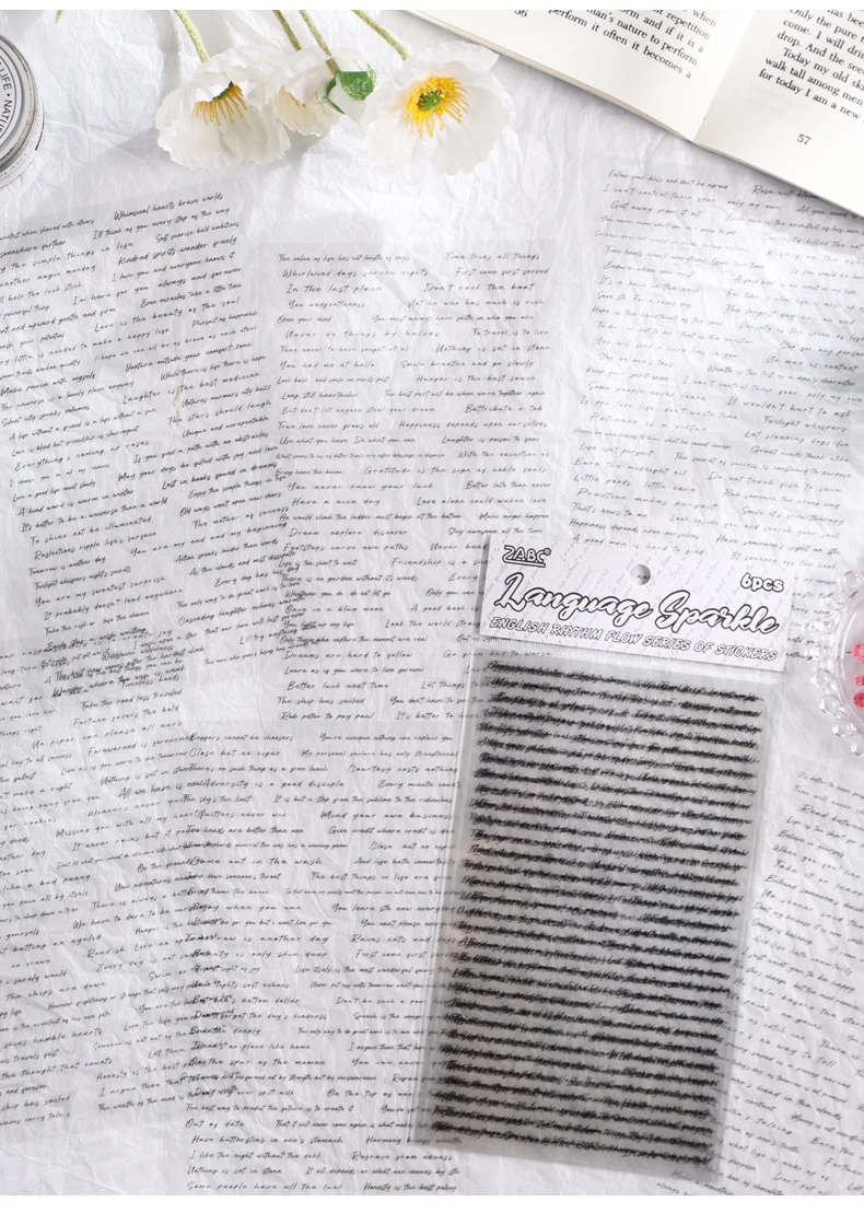 Vintage English Words Material Waterproof PET Sticker Creative DIY Scrapbook Collage Junk Journal Background Decoration Sticker