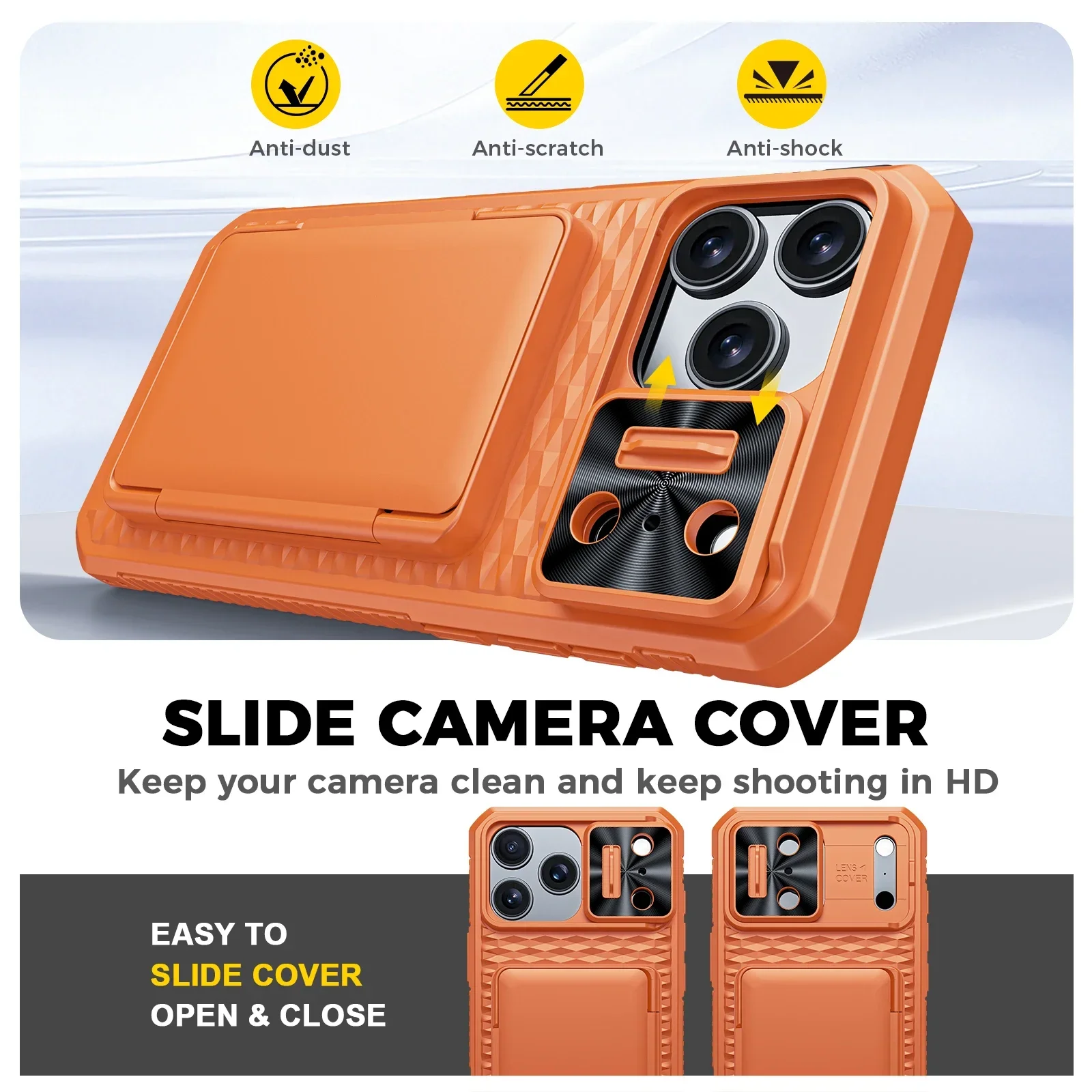 Premium Full Body Protective Wallet Case with Card Holder & Kickstand - Orange