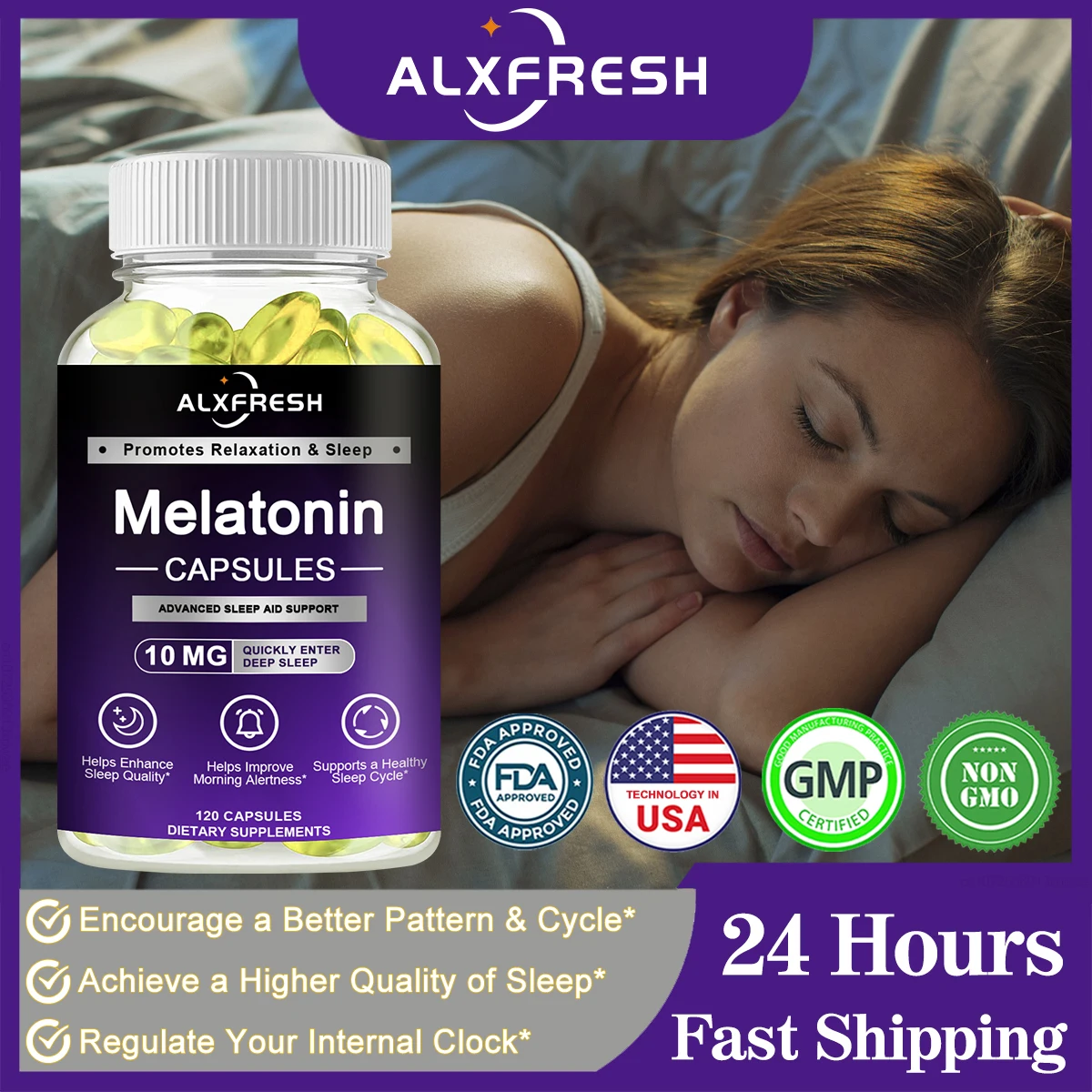 

Alxfresh Melatonin 10 mg Supplement Fast Dissolve 60/120 Tablets | Drug Free | Vegetarian, Non-GMO, Gluten Free