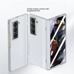Deluxe Protective Case with Automatic Spring Hinge and Tempered Glass Film for Galaxy Z Fold4 (Silver)