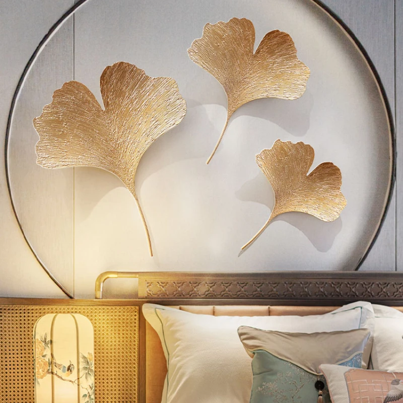 

Настенный декоративный креативный фон для гостиной, телевизора, дивана, настенный кулон, золотой лист гинкго, железное украшение для стен