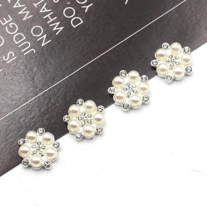 10pcs/Batch Alloy Pearl Flat Bottom Rhinestone Metal Flower Buckle Wedding Decoration DIY Alloy Diamond Crystal Bow Accessories