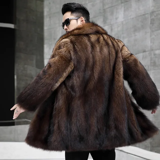 Men\'s mink coat The new winter imitation mink fur coat medium length plus size thickened warm 4