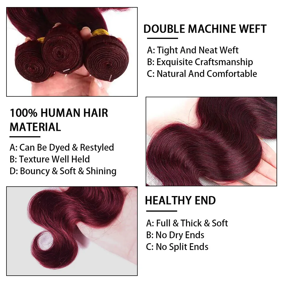 Luduna Burgundy 99j Body Wave Bundles Brazilian Red Color Human Hair Bundles 1/3/4 Pcs Hair Extensions Body Weave Colored Bundle 2