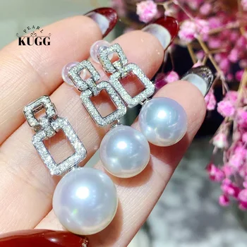 KUGG PEARL 18k White Gold Earrings 10-11mm Natural Australian White Pearl Drop Earrings Luxury Necklace High Women's Jewelry Set